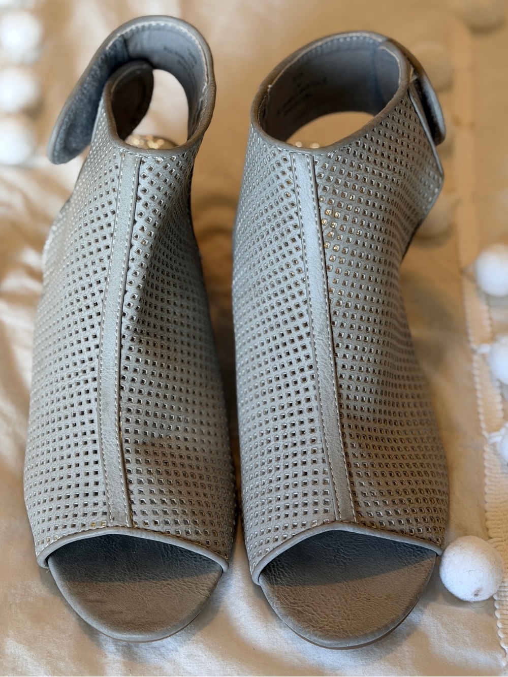 Rampage Perforated Open-Toe Bootie in Light Gray